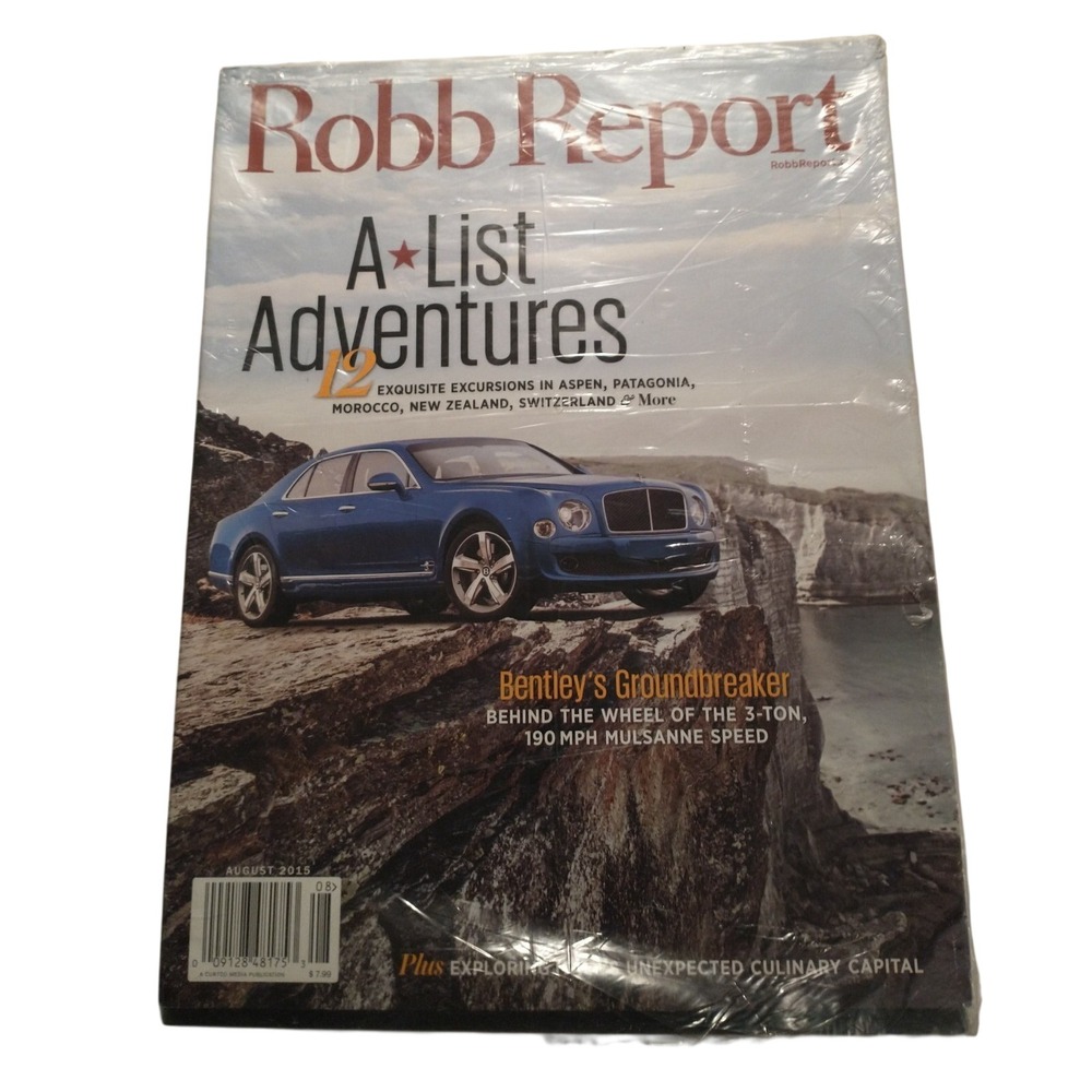 Robb Report August 2015 Bentley Mulsanne Speed A-List Adventures Magazine New